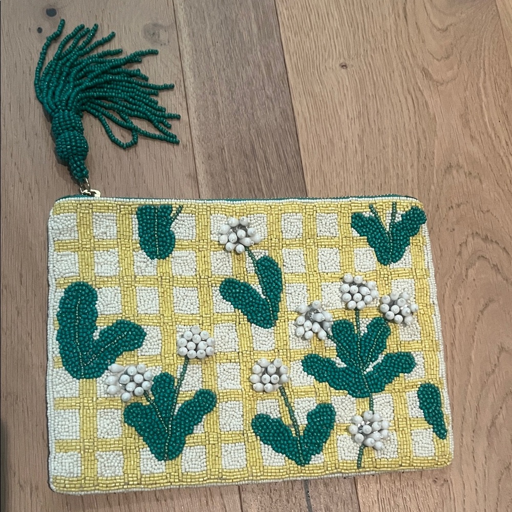 Anthropologie Green and Yellow Beaded Clutch